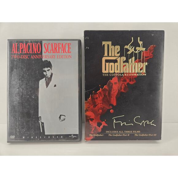 Mafia Movie Dvd Collection Scarface - Anniveersary Ed. & The Godfather Trilogy - Picture 1 of 2